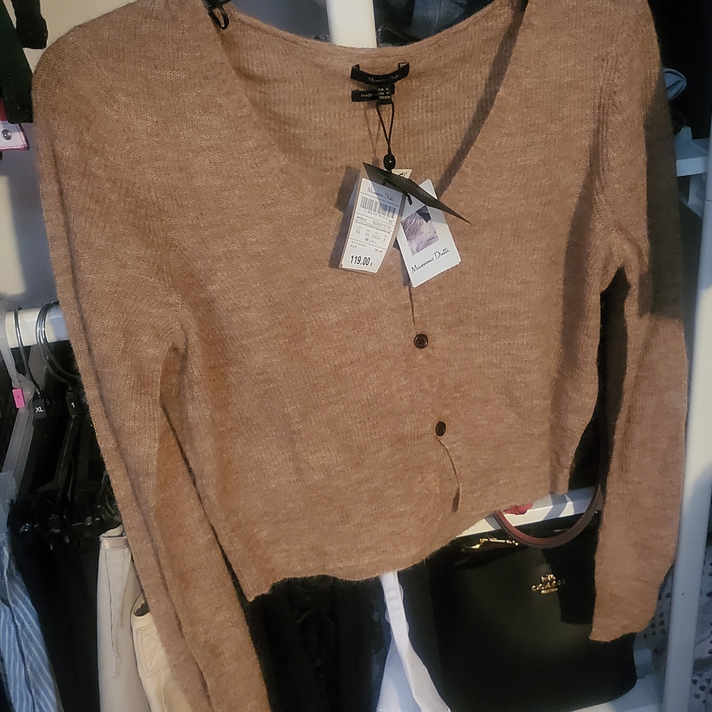 Tan Knit Cardigan Sweater with Classic Design